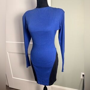 Emanuel Ungaro vintage Blue Black Open-Back Dress Heart Cutout Long Sleeve